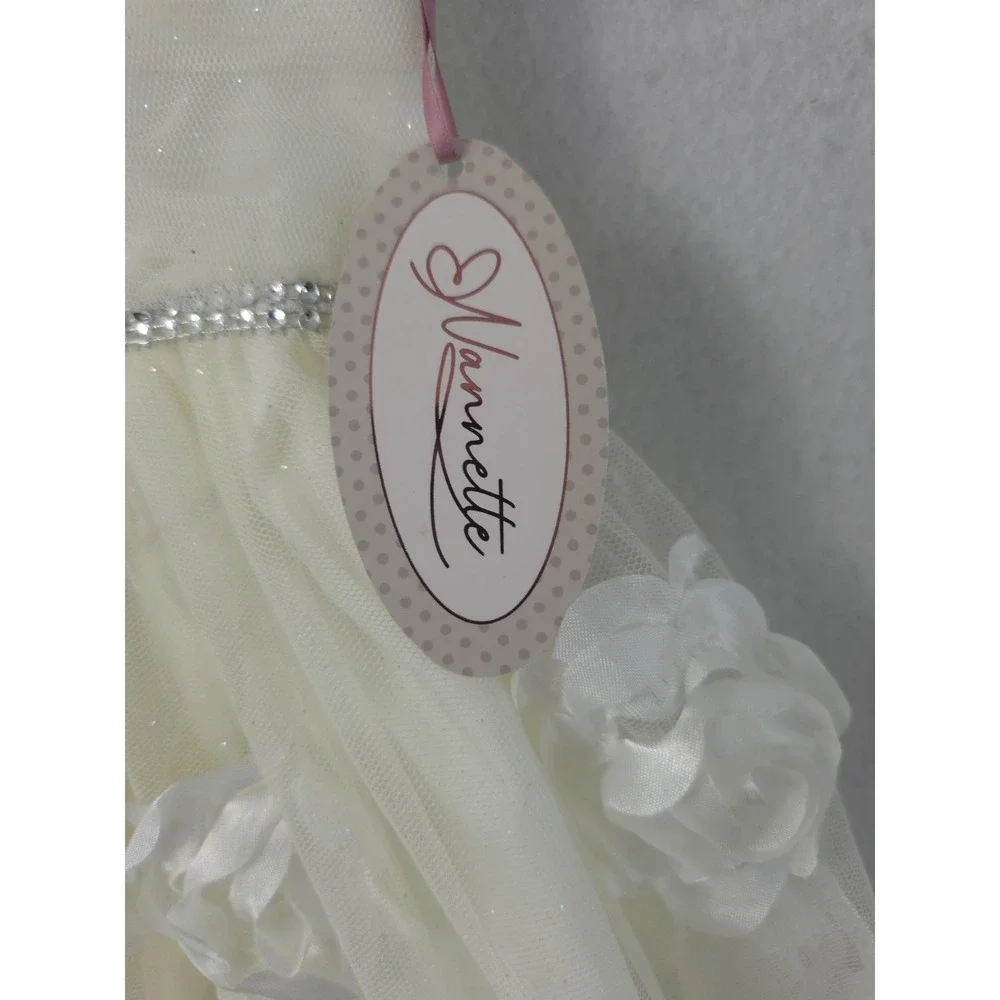 Nannette cream and‎ white girls' dress a sparkling waistband and 3D floral Sz 6X
